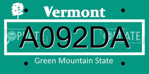 A092DA Vermont License Plate
