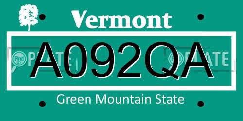 A092QA Vermont License Plate