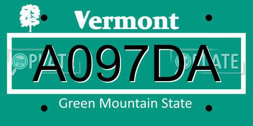 A097DA Vermont License Plate