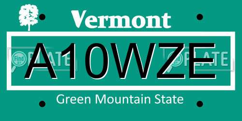 A10WZE Vermont License Plate
