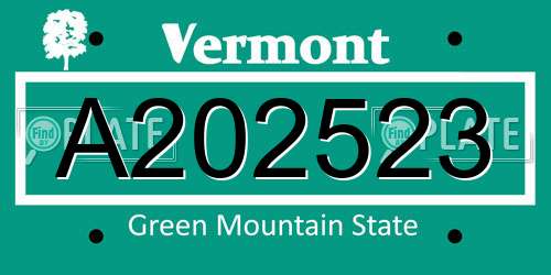 A202523 Vermont License Plate