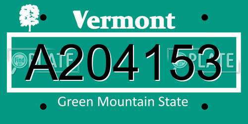 A204153 Vermont License Plate