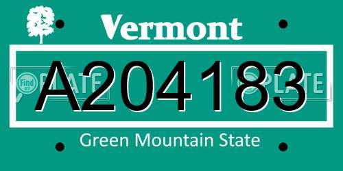 A204183 Vermont License Plate
