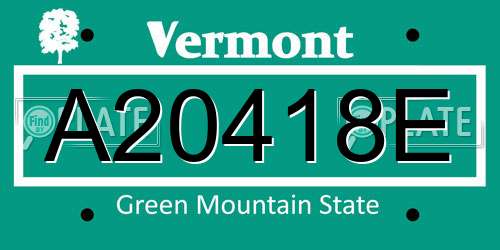 A20418E Vermont License Plate