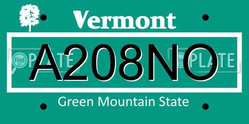A208NO Vermont License Plate