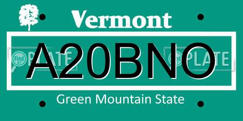 A20BNO Vermont License Plate
