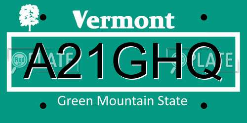 A21GHQ Vermont License Plate