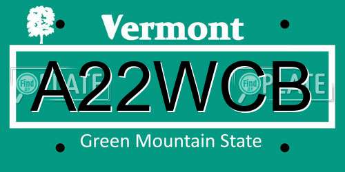 A22WCB Vermont License Plate