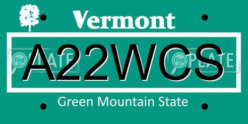 A22WCS Vermont License Plate