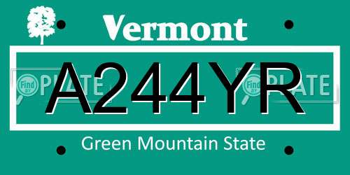 A244YR Vermont License Plate