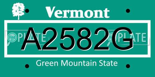 A2582G Vermont License Plate
