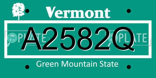A2582Q Vermont License Plate
