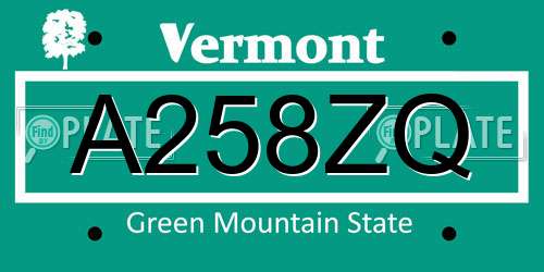 A258ZQ Vermont License Plate