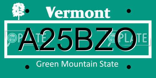 A25BZO Vermont License Plate