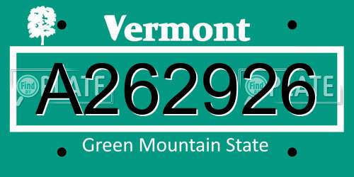 A262926 Vermont License Plate