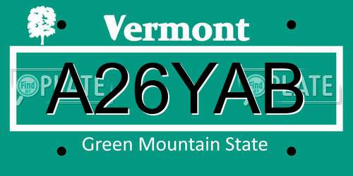 A26YAB Vermont License Plate