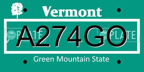 A274GO Vermont License Plate