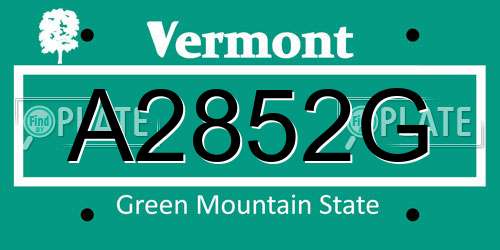 A2852G Vermont License Plate