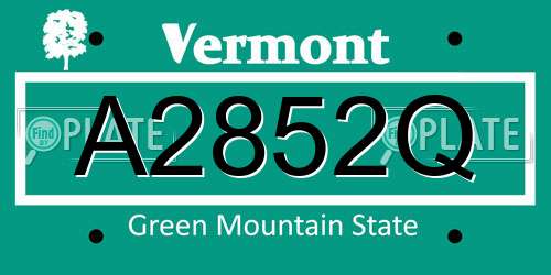A2852Q Vermont License Plate