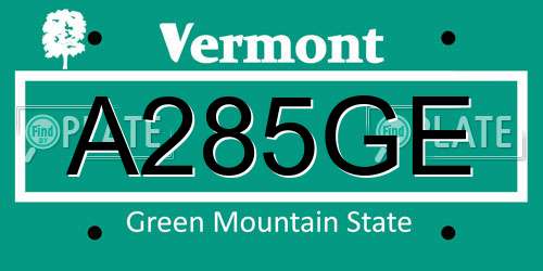 A285GE Vermont License Plate