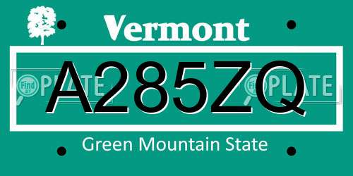 A285ZQ Vermont License Plate