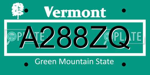 A288ZQ Vermont License Plate