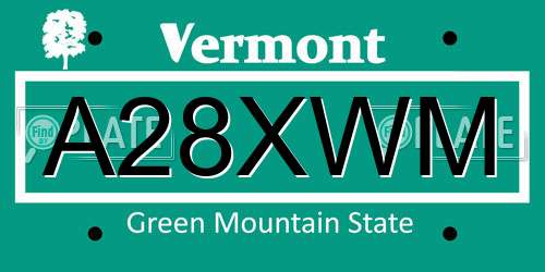 A28XWM Vermont License Plate