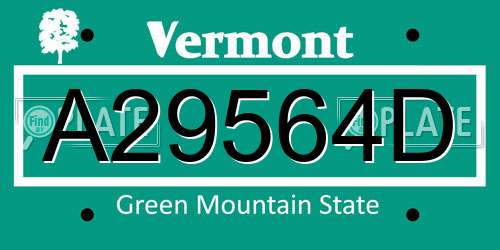 A29564D Vermont License Plate