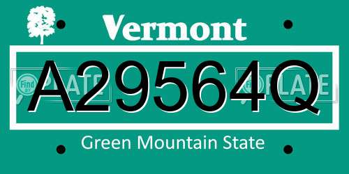 A29564Q Vermont License Plate