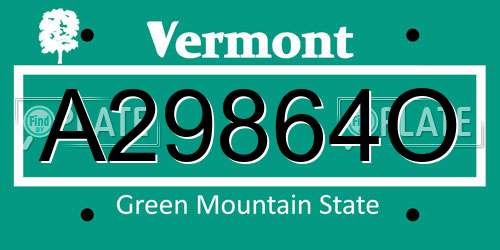 A29864O Vermont License Plate