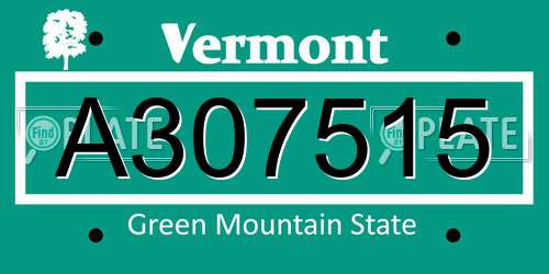 A307515 Vermont License Plate