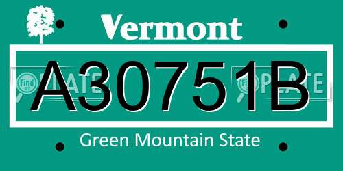 A30751B Vermont License Plate