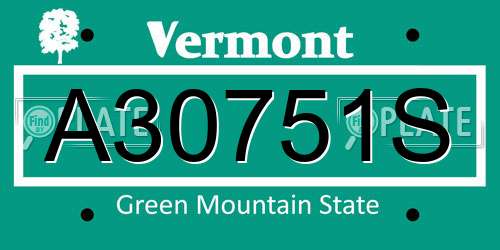 A30751S Vermont License Plate