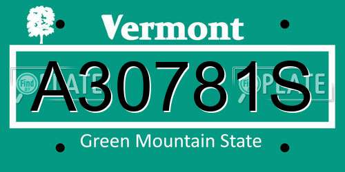 A30781S Vermont License Plate