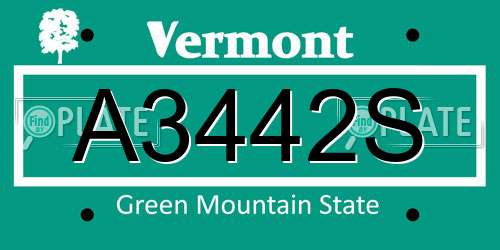A3442S Vermont License Plate