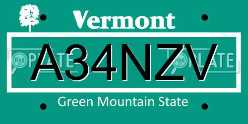 A34NZV Vermont License Plate