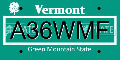 A36WMF Vermont License Plate