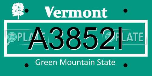 A3852I Vermont License Plate