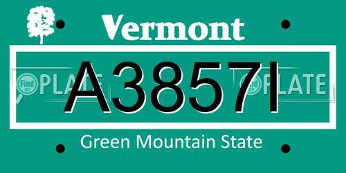 A3857I Vermont License Plate
