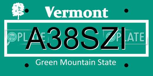A38SZI Vermont License Plate
