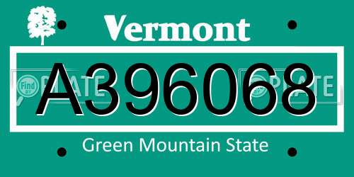 A396068 Vermont License Plate