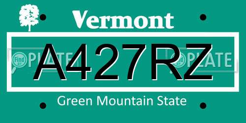 A427RZ Vermont License Plate