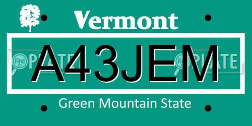 A43JEM Vermont License Plate