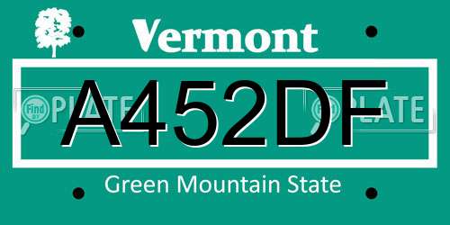 A452DF Vermont License Plate