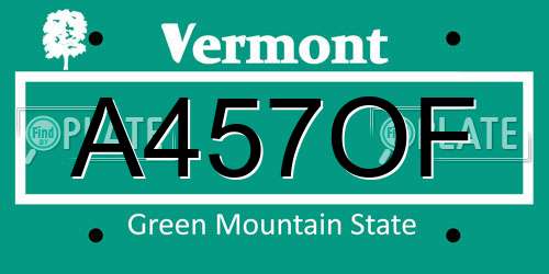 A457OF Vermont License Plate