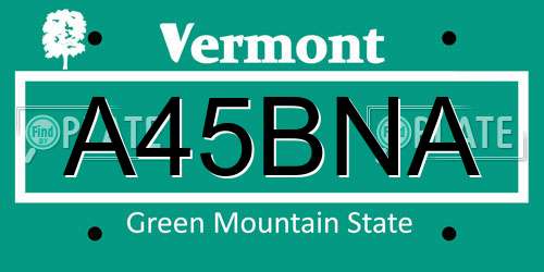 A45BNA Vermont License Plate