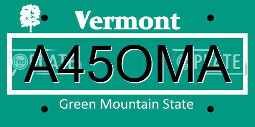A45OMA Vermont License Plate