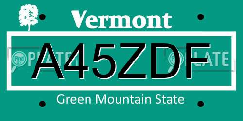 A45ZDF Vermont License Plate