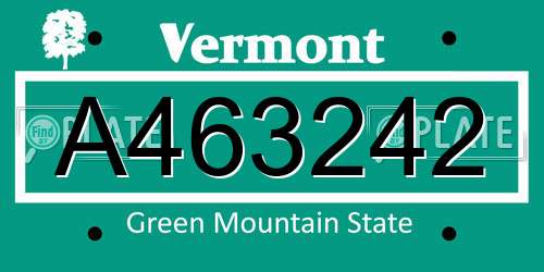 A463242 Vermont License Plate