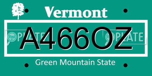 A466OZ Vermont License Plate
